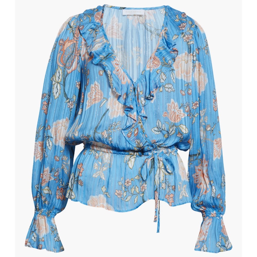 Ramy Brook Veronica GOLD Floral Metallic Ruffle Blouse